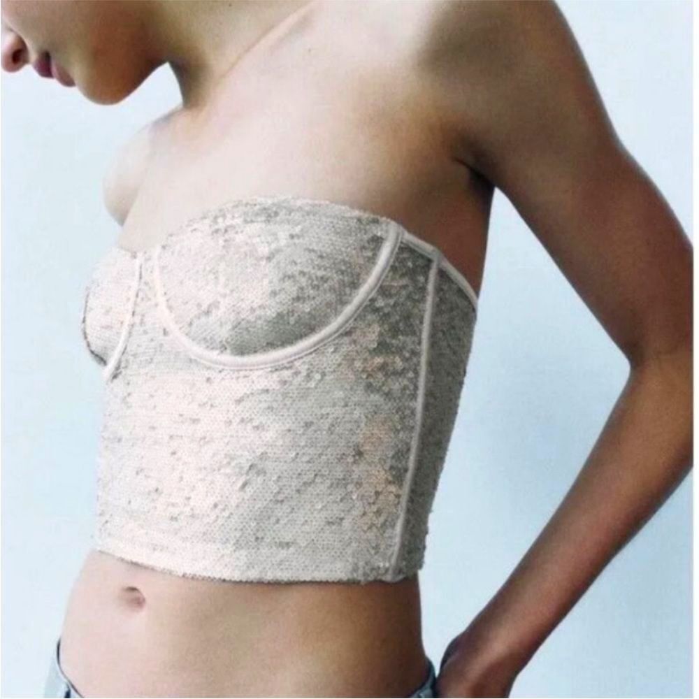 Zara Sequin Corset Bra Top in Champagne